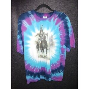 Chuck DeHaan Tee Shirt Large Tie Dye Purple Blue White Vtg'93 Native Art‎